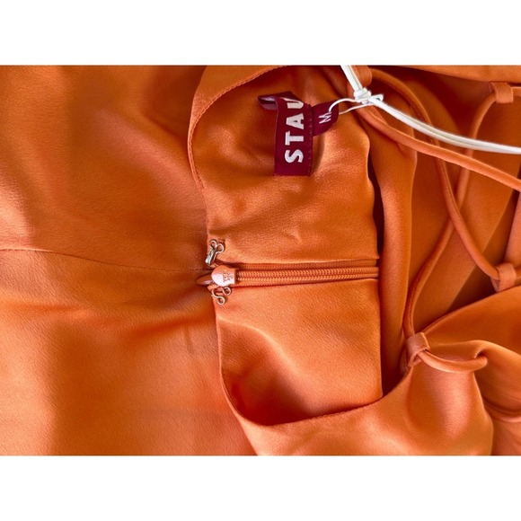 STAUD Mini Bellamy Satin Slip Dress NWT Women's M Nectarine Orange $265 - Picture 5 of 7
